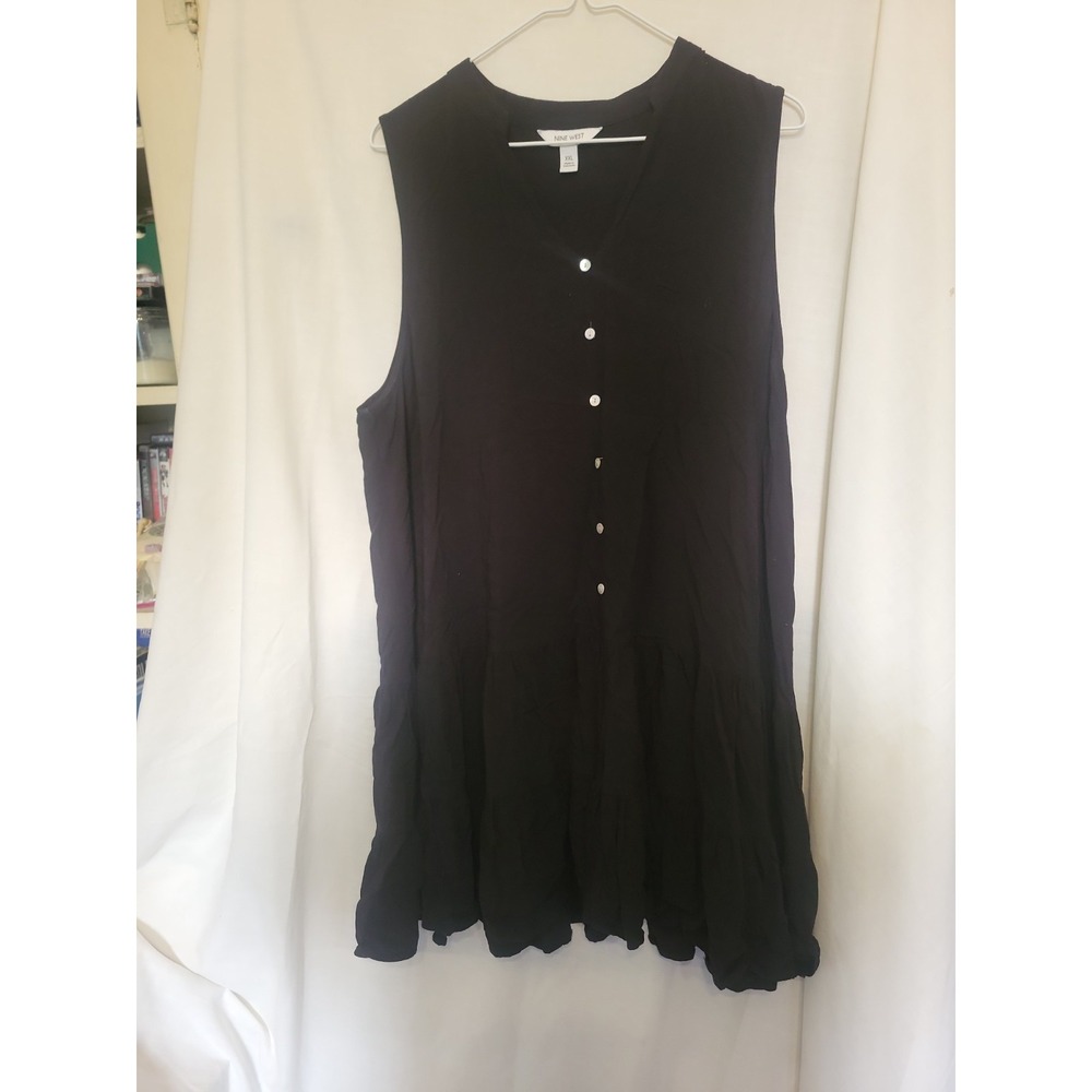 Nine West Womens Size XXL Black Sleeveless Mini Dress With Pearl White Buttons
